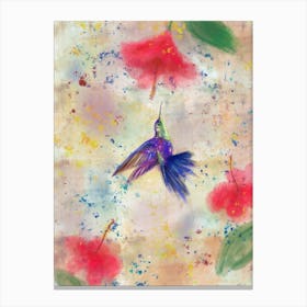 Hummingbird And Hibiscus Flowers Canvas Print