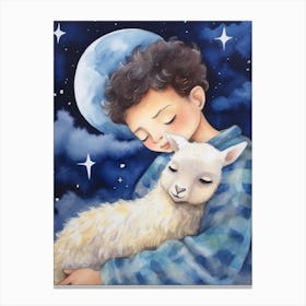 Boy With Baby Alpaca Canvas Print