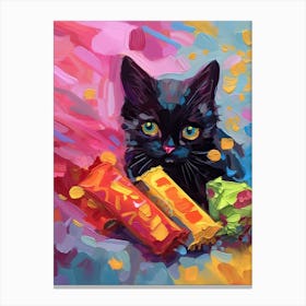 A Black Cat Kitten Oil Painting 5 Canvas Print