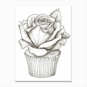 Rose In A Cupcake Line Drawing 4 Canvas Print