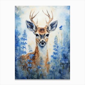Deer In Blue Flowers 2 Canvas Print