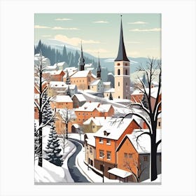 Vintage Winter Travel Illustration Cesky Krumloy Czechia 2 Canvas Print