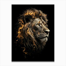 Lion On A Black Background With Golden Flames Canvas Print