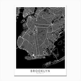 Brooklyn Black And White Map Canvas Print