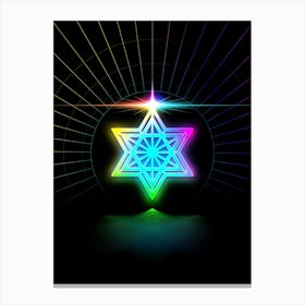 Neon Geometric Glyph in Candy Blue and Pink with Rainbow Sparkle on Black n.0227 Canvas Print