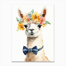 Baby Alpaca Wall Art Print With Floral Crown And Bowties Bedroom Decor (19) Canvas Print