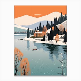 Retro Winter Illustration Lake Como Italy 1 Canvas Print