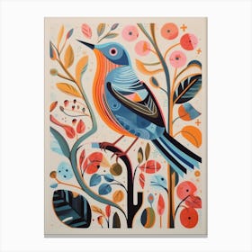 Colourful Scandi Bird Hermit Thrush 2 Canvas Print