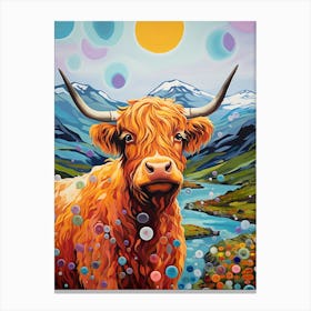 Highland Cows Dotty Background 4 Canvas Print