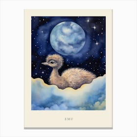 Baby Emu Sleeping In The Clouds Nursery Poster Canvas Print