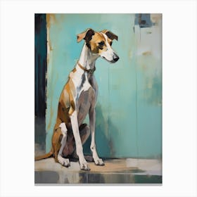 Whippet Dog, Painting In Light Teal And Brown 1 Canvas Print