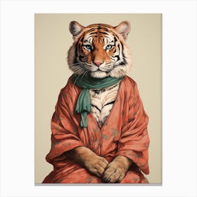 Tiger Illustrations Wearing A Maxi Dress 1 Canvas Print