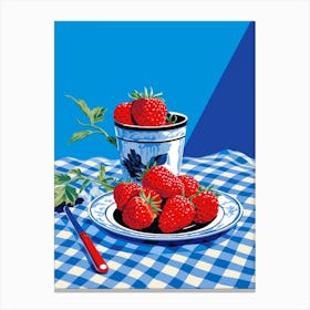 Strawberries Blue Checkerboard 2 Canvas Print