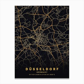 Dusseldorf Germany Black And Gold Map Canvas Print