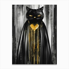 Black Cat With Gold Heart Canvas Print