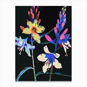 Neon Flowers On Black Delphinium 2 Canvas Print