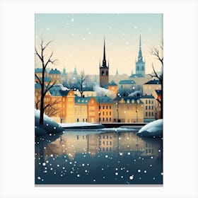 Winter Travel Night Illustration Stockholm Sweden 4 Canvas Print