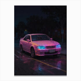 Pink Car At Night 1 Canvas Print