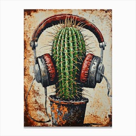 Cactus With Headphones 1 Canvas Print