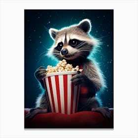 Cartoon Bahamian Raccoon Eating Popcorn At The Cinema 2 Canvas Print