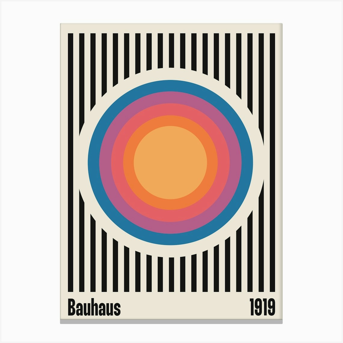 Bauhaus 1919 Stripes & colored circles pattern, European, vintage, retro, museum, cool, colorful, minimal, aesthetic, vibes Canvas Print by Paigaam