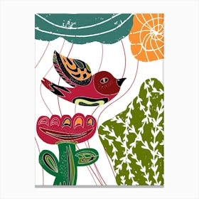 stylized bird and flower folk art motifs Canvas Print