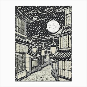 A Night Scene Of Lantern Lit Streets Ukiyo-E Style Canvas Print