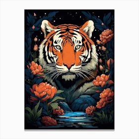 Tiger Animal Drawing In The Style Of Ukiyo E 4 Canvas Print