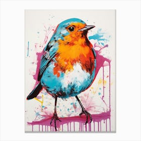 Andy Warhol Style Bird European Robin 3 Canvas Print