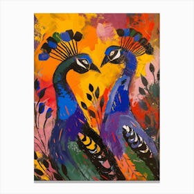 Two Peacocks Colourful Painting 1 Canvas Print