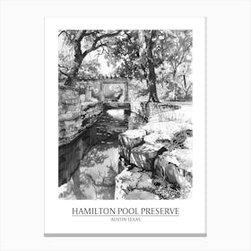 Hamilton Pool Preserve Austin Texas Black And White Drawing 2 Poster Canvas Print