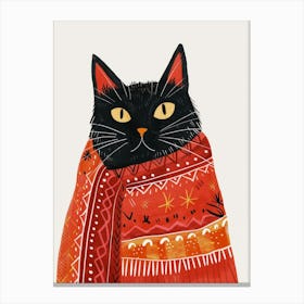 Black Cat In Scarf 4 Canvas Print