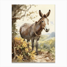 Storybook Animal Watercolour Donkey 2 Canvas Print