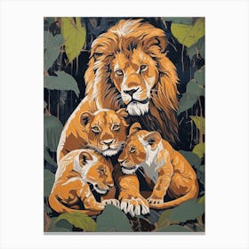 Barbary Lion Relief Illustration Family 6 Canvas Print