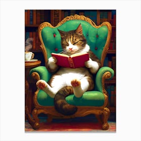 Cat Reading A Book Canvas Print