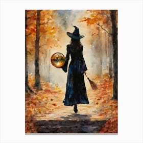 A Magical Autumn Day ~ Witchy Witches Pagan Fall Wheel of the Year Spooky Fairytale Watercolour   Canvas Print