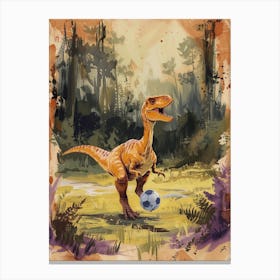 Dinosaur Playing Football Brushstrokes 1 Canvas Print