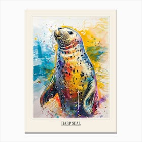 Harp Seal Colourful Watercolour 1 Poster Canvas Print