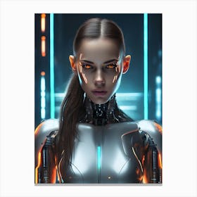 Cyberpunk Robot Girl Futuristic Canvas Print