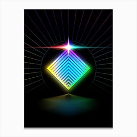 Neon Geometric Glyph in Candy Blue and Pink with Rainbow Sparkle on Black n.0007 Canvas Print