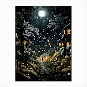 Moonlit Walk Through The Village Canvas Print
