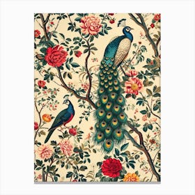 Sepia Peacock Decadent Bird Wallpaper 2 Canvas Print