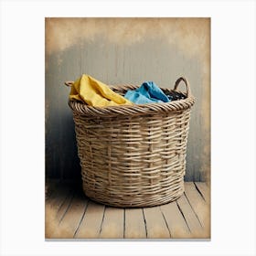 Wicker Basket With Clothes Canvas Print