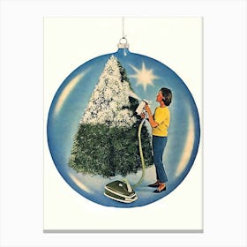 Decorating Christmas Tree With Vacuum Cleaner Canvas Print