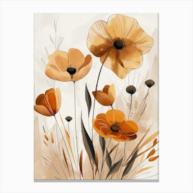 Flowers In Beige, Brown And White Tones, Using Simple Shapes In A Minimalist And Elegant 15 Canvas Print