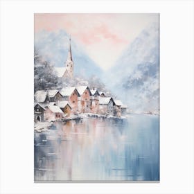 Dreamy Winter Painting Hallstatt Austria 1 Canvas Print