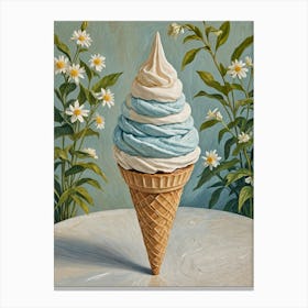 Bubblegum Ice Cream Cone And Flowers Canvas Print