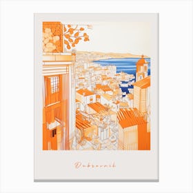 Dubrovnik Croatia Orange Drawing Poster Canvas Print