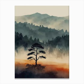 Lone Tree In Mist Canvas Print