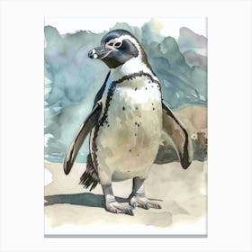 Humboldt Penguin Fernandina Island Watercolour Painting 4 Canvas Print